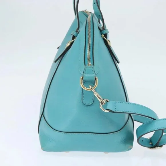 GUCCI Hand Bag Leather 2way Turquoise Blue Gold 309614 Auth 149064 - Picture 4 of 16